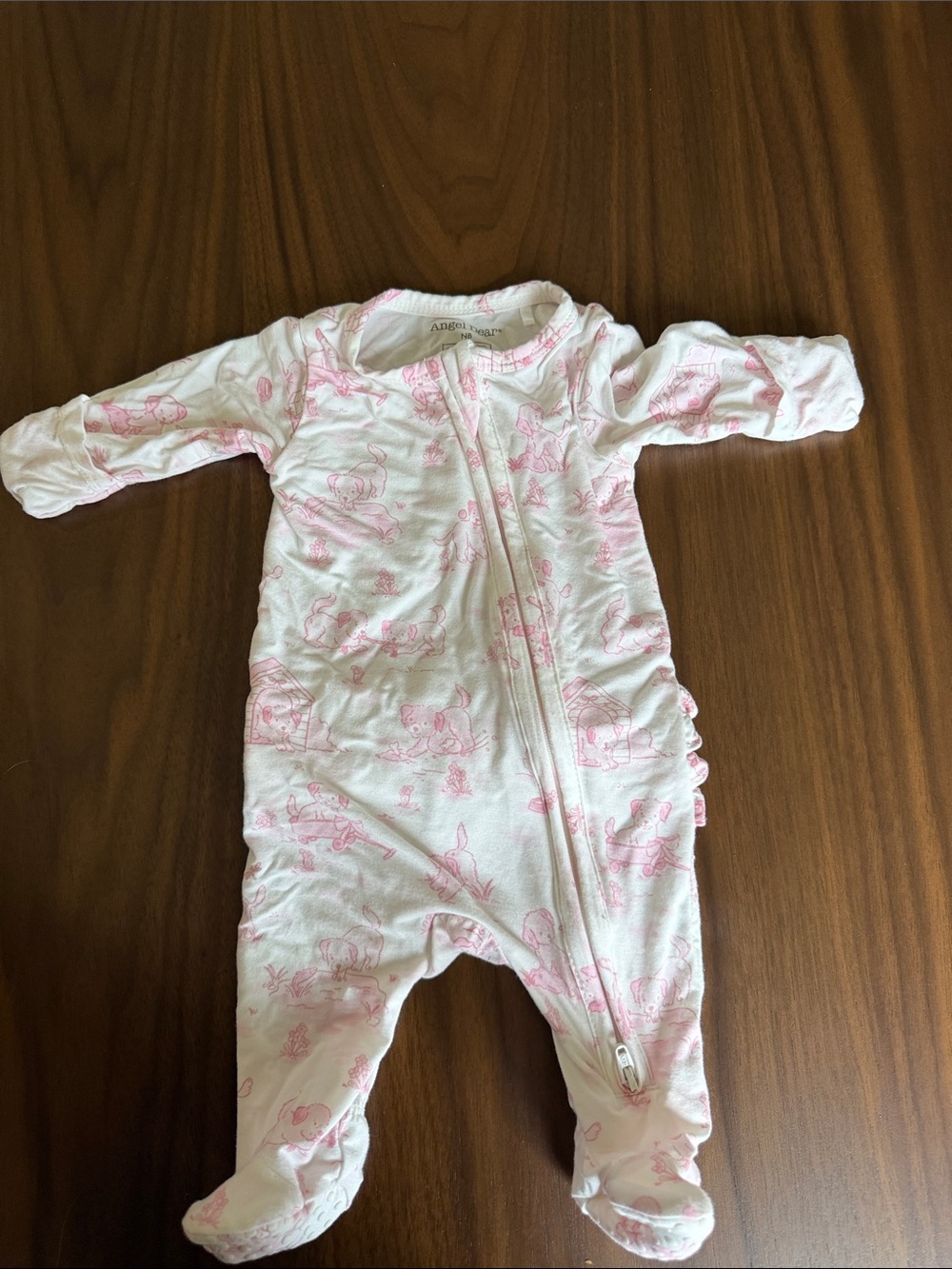 Baby Footed One-Piece Sleepwear - Pink Print angel dear
